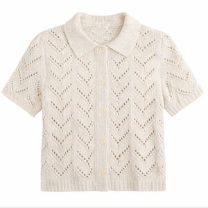 SILK Vintage Pendelton Cream Knit Button-Up Shirt Cardigan Small Medium CROP